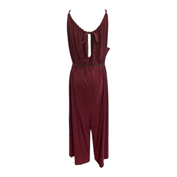 ANTHROPOLOGIE HD IN PARIS RIBBED RASPBERRY CROPPED JUMPSUIT W RIBBON TIE SZ M - Picture 8 of 10